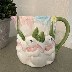 Vintage Mervyn’s Ceramic Easter Bunny or Rabbit & Tulips Pitcher